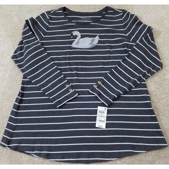 Charter Club Woman~Plus Sz 1X~Embellished Top, Cre Charcoal Heather Combo NWT$64 - Picture 1 of 11